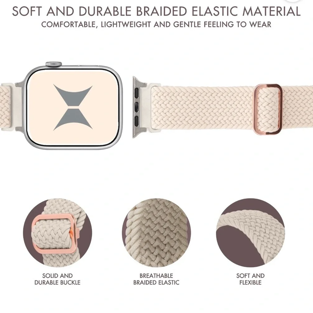 Universal Tan, Green, Mauve, Sky Blue Nylon Elastic Smart Watch Band Set Of 4